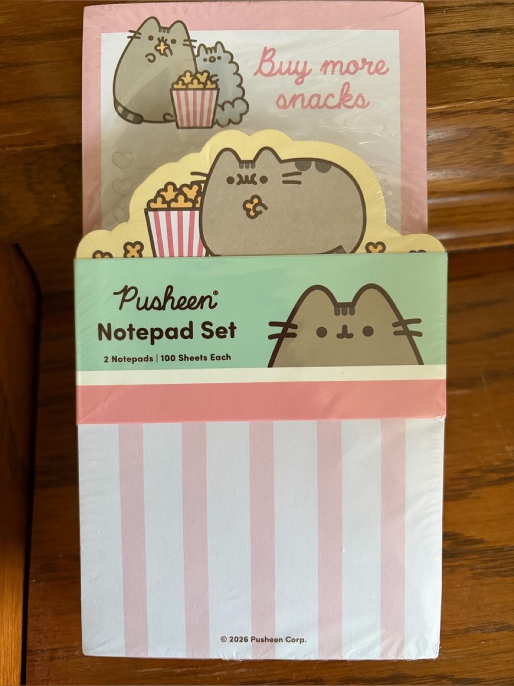 Pusheen Pink & Mint Popcorn Notepad Set “Buy More Snacks” / NWT 100 Sheets Each